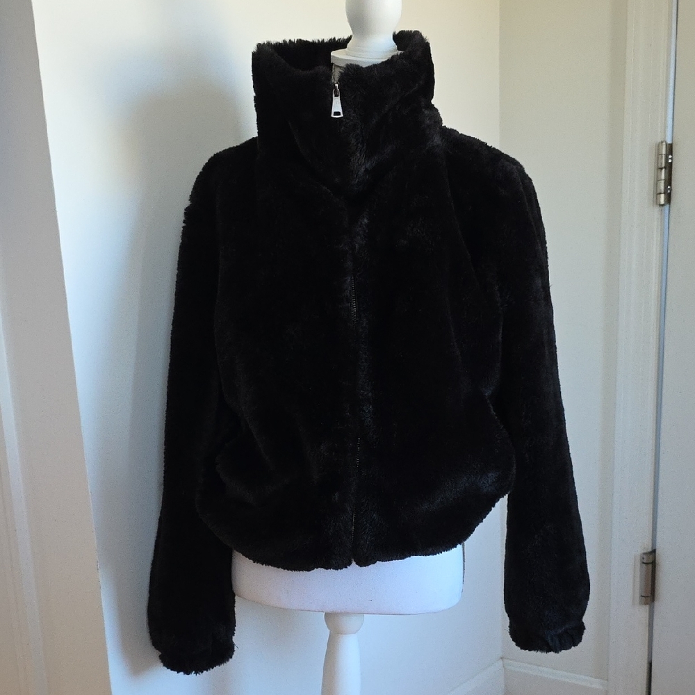 Magaschoni Plush Black Bomber Jacket